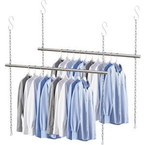 Closet Haing Rod, Adjustable Width and Height Closet Extender Hanging Rod, Space-Saving Clothes Hanging Bar, 42-52 Inches, 2 Pack