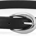 WHIPPY Women Skinny Leather Belt for Jeans Pants Dresses Ladies Fashion Waist Belt with Shiny Gold Buckle (M: Fit Waist Size 30-34", Black Silver)