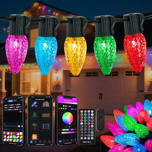 Smart C9 Christmas Lights Outdoor, 132FT 200 LED RGB Color Changing Christmas Lights, APP Remote Controlled Music Sync Waterproof Connectable String Lights for Indoor Outdoor Xmas Decor