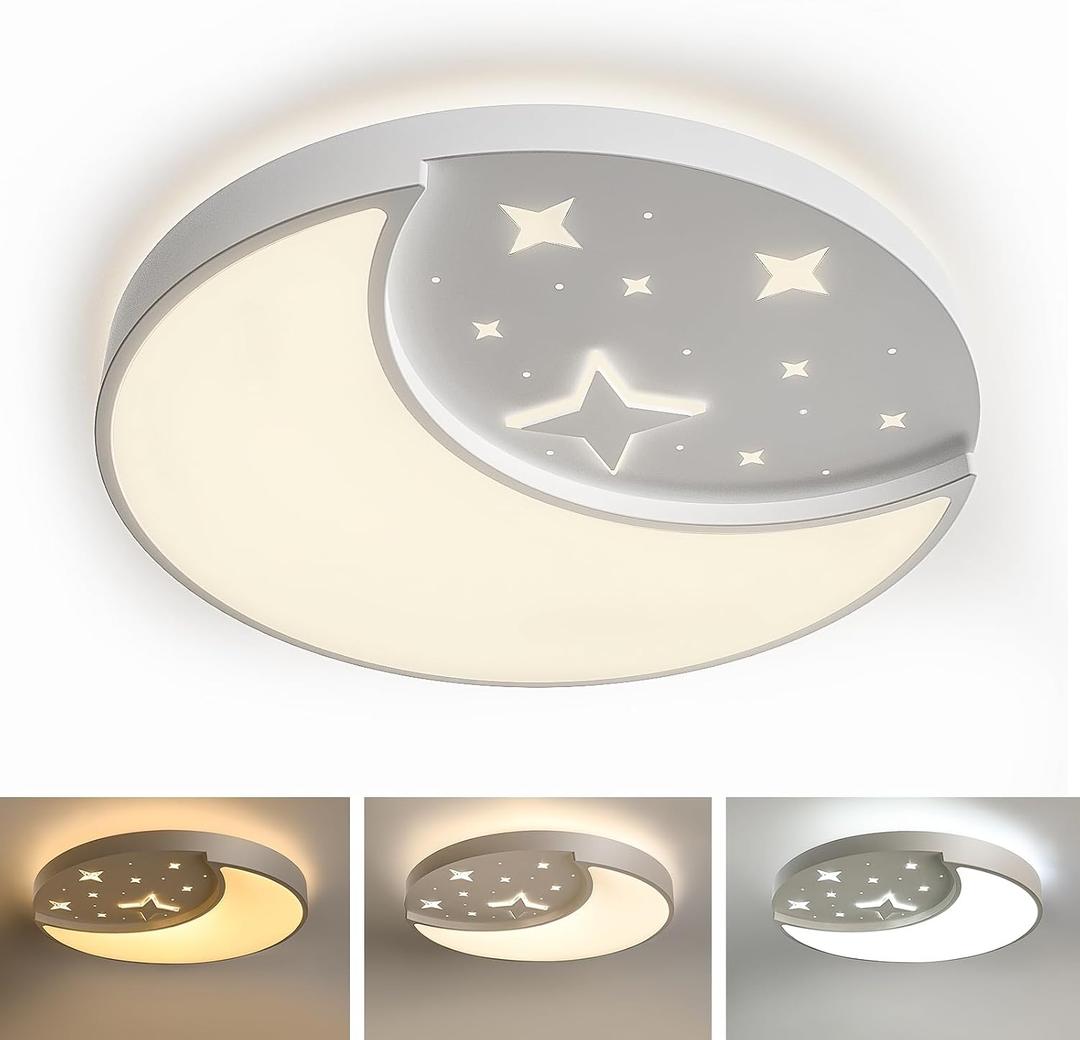 Flush Mount Ceiling Light for Kids, 30W Large Modern LED Ceiling Lights, 3000K/4500K/6500K Selectable, Moon and Star Ceiling Light Fixture for Bedroom Children's Room Nursery(15.75 Inch)