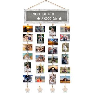 CJIAWYS Picture Frames Collage Wall Decor Collage Picture Frames, Rustic Felt Letter Board with 340 Letters and 30 Clips, Unique DIY Multi Photo Frame for Dorm Room Decor Family Birthday Gifts