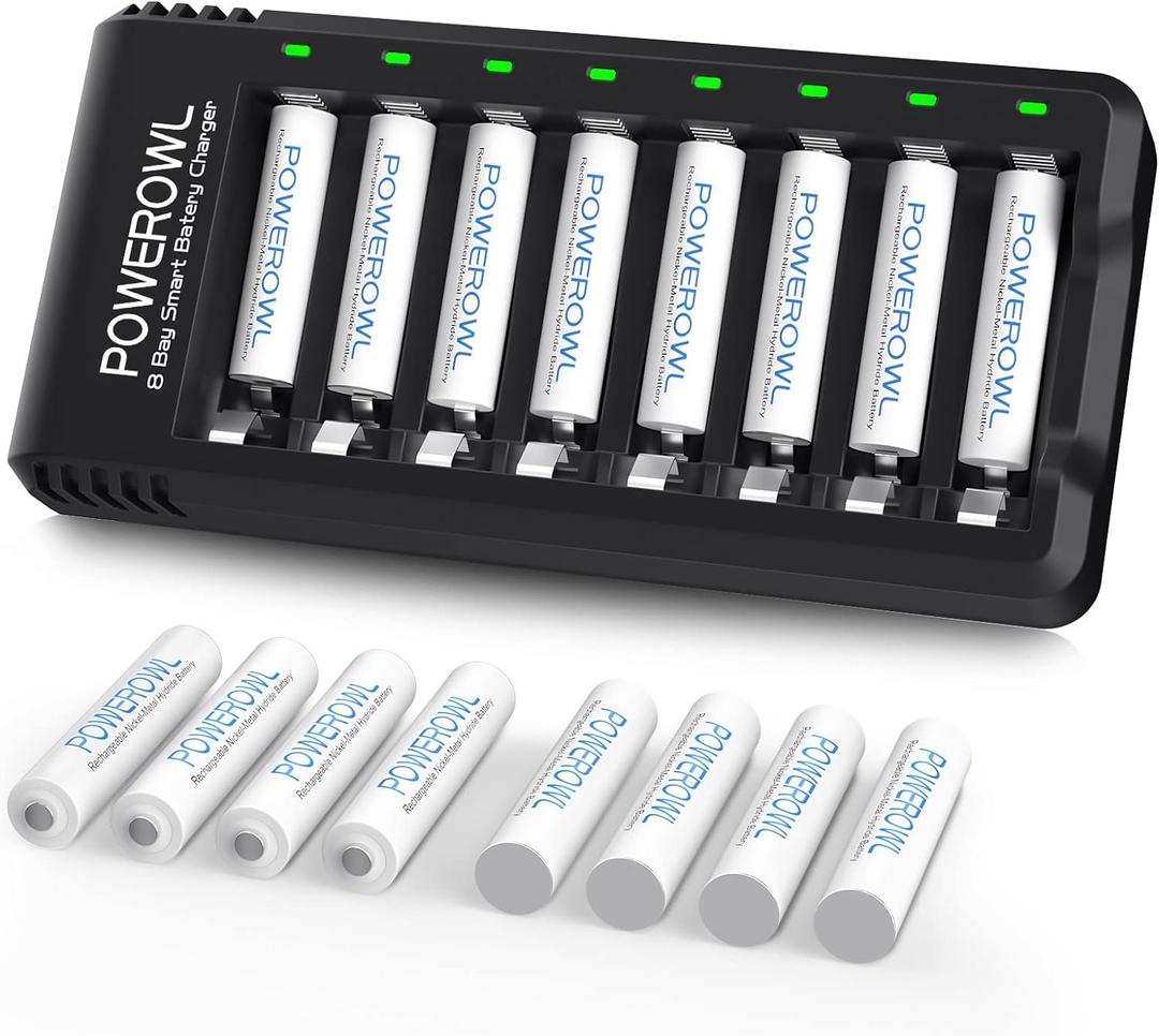 AAA Rechargeable Batteries 16 Pack w/Charger, POWEROWL High Capacity Rechargeable AAA Batteries 1000mAh 1.2V NiMH Low Self Discharge, 