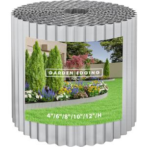 Metal Garden Edging Border, Corrugated Steel Landscaping, DIY for Lawn (Silver, 8 Inch x 20FT)