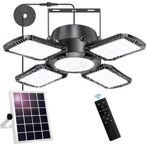 Aqonsie Solar Shed Light Outdoor Indoor, 176LED Solar Powered Motion Sensor Pendant Light Daytime, Solar Indoor Lights with 5 Lighting Modes & Remote for Shed Gazebo Barn Garage Home (Black (1 Pack))