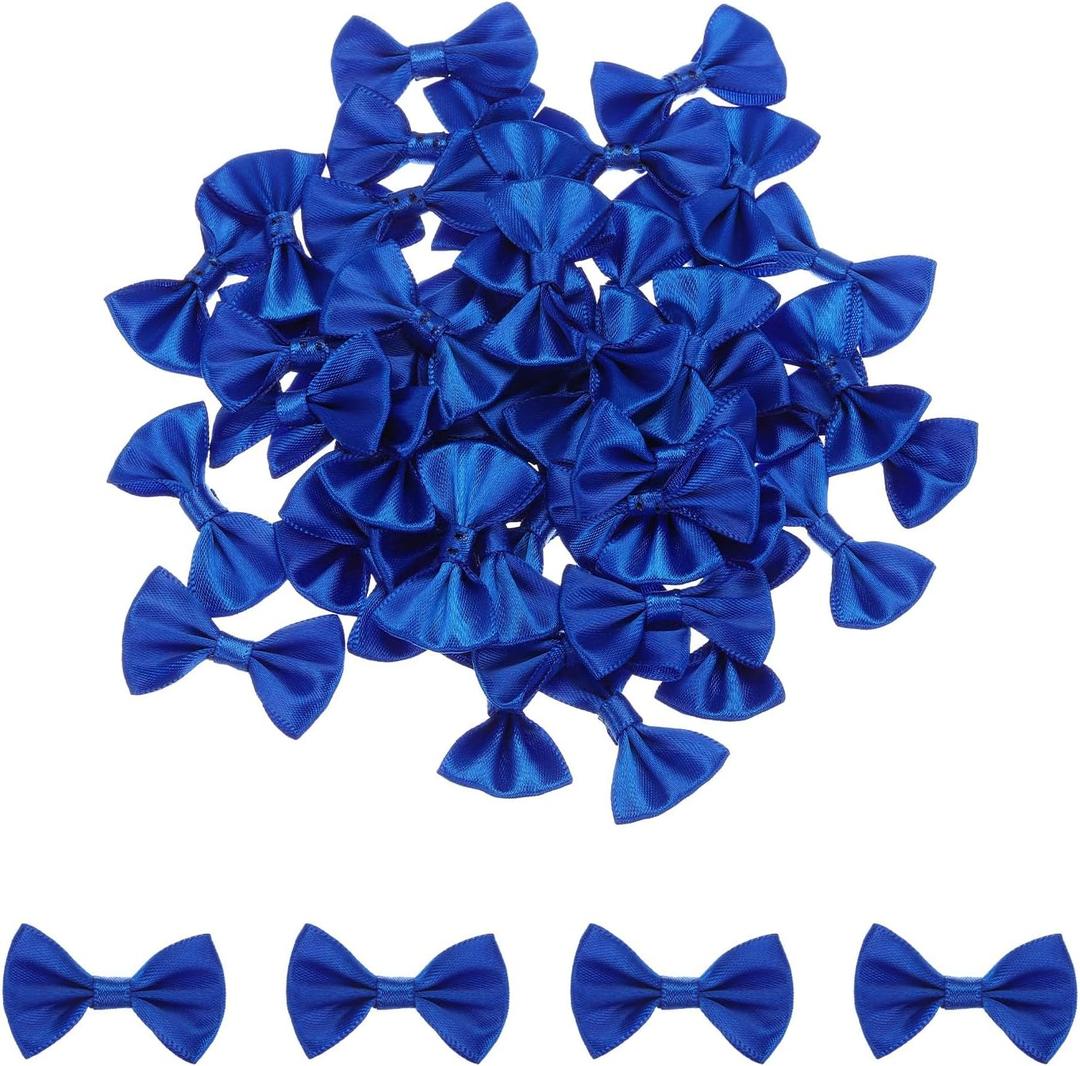 MECCANIXITY 50pcs Navy Blue Bow Ties 1.5" x 1" Mini Bowknot for Crafting Satin Bows Bulk for DIY Sewing Scrapbooking Wedding Gift Present Home Decoration