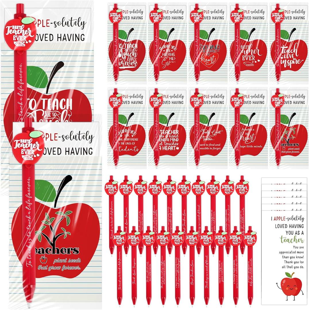 Sayglossy 20 Sets Teacher Appreciation Gifts 10 Styles Mini Notebook Thank You Gift for Teachers Inspirational Journal with Apple Ballpoint Pen Thank You Card Office Supplies for Teacher Colleague