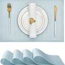 Leetaltree Sparkling Mist Blue Sequin Woven Vinyl Placemats, Set of 4 - Waterproof & Washable Dining Table Mats for Wedding, Anniversary, Daily Use, Hand-Cut