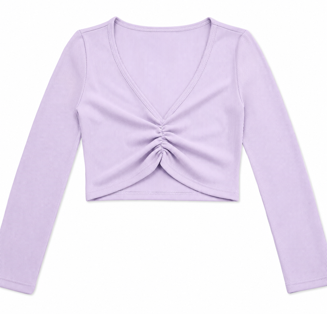 Wild Fable Ribbed,Long Sleeve, V-Neck Crop Top, Light-Violet Size S