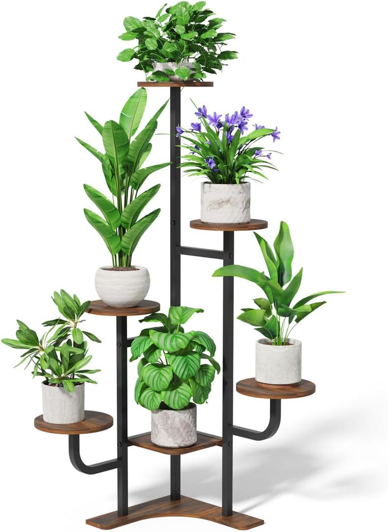 Homsorout Corner Plant Stand Indoor - 6 Tiered Indoor Plant Stand Round Metal Plant Shelf, Plant Organizer for Living Room, Graden, Balcony, Home Decor (Brown)