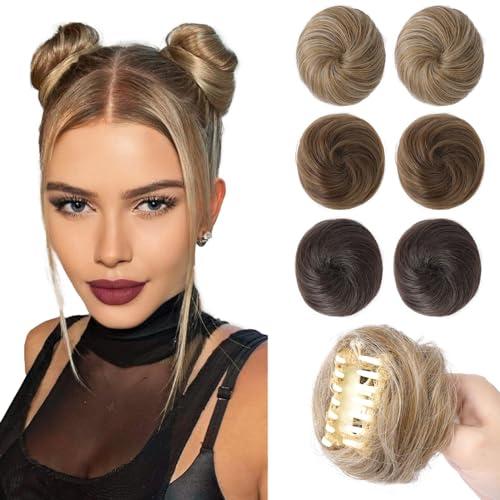 REECHO Space Bun Hair Pieces, 2 PCS Mini Claw Clip in Messy & Cat Ears Fake Hair Bun Extensions HB001 Wig Accessory Updo Hairpieces for Women (Pack of 2-3" Straight, Dark Blonde)
