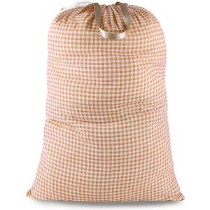 Extra Large Laundry Bag with Drawstring and Handle, Heavy Duty Travel Dirty Clothes Bag for Laundromat and Household, Durable Rip-Stop Laundry Hamper Liner, 28 x 40 Inch, Check Orange