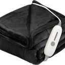 JIAMEIDING Electric Heated Blanket Throw, Super Soft Flannel 50" x 60" Heating Throw with 3 Fast Heating Levels & 4 Hours Auto Off, Machine Washable, ETL&FCC Certification, Home Office Use, Black