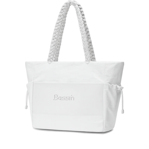 BOSSTIN Tote Bag for Women, Large Tote Bag with Zipper, Lightweight Shoulder Handbag with Compartments for Work Travel, White 