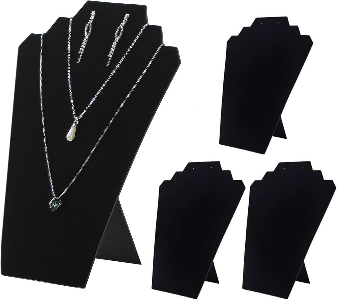4pcs/set Velvet Black Foldable Necklace Display for Selling, Portable Jewelry Easel Display Stand Rack, Bust Stand Holder For Home Use or Shop Show