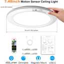 Wireless Motion Sensor Ceiling Light, 7.5" Ultra-Thin 8000mAh Rechargeable, 450 Lumen, 5 Color Temps, Dimmable with Timer & Remote, Magnetic Stick-On Mount for Closet, Hallway, Pantry, 1-Pack