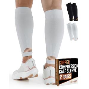 Doctor's Select 2 Pairs Copper Calf Compression Sleeves for Women - Compression Sleeves, Leg Sleeves for Women, Varicose Veins Compression Socks, Black and White XXL