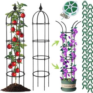 2 Pack Garden Obelisk Trellis for Climbing Plants Outdoor - Extra Tall 6.7ft Sturdy Steel Core Plastic Coated Tower Trellis for Potted Plants Indoor - Plant Support for Vines Flowers Rose Vegetables