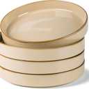 GBhome 9'' Large Ceramic Pasta Bowls, 32oz Stoneware Pasta Serving Bowls Set of 4 for Kitchen, Wide Bowls for Fruit,Pasta,Salad,Oatmeal,Meal, Microwave Safe, Reactive Glaze-Warm Sand