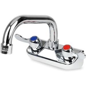 KWODE 4 Center Commercial Hand Sink Faucet with 6 Swivel Spout, Dual Lever Handles Utility Wall Mount Kitchen Sink Faucet for Bar,1/2 NPT Male Inlet, Brass Constructed, Chrome