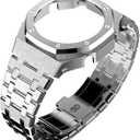 44mm All Stainless Steel Watch Bezel & Band Set for GA2100/GA2110/GAB2100  Replacement Accessories for Mens Casio Watches (Silver metal set)
