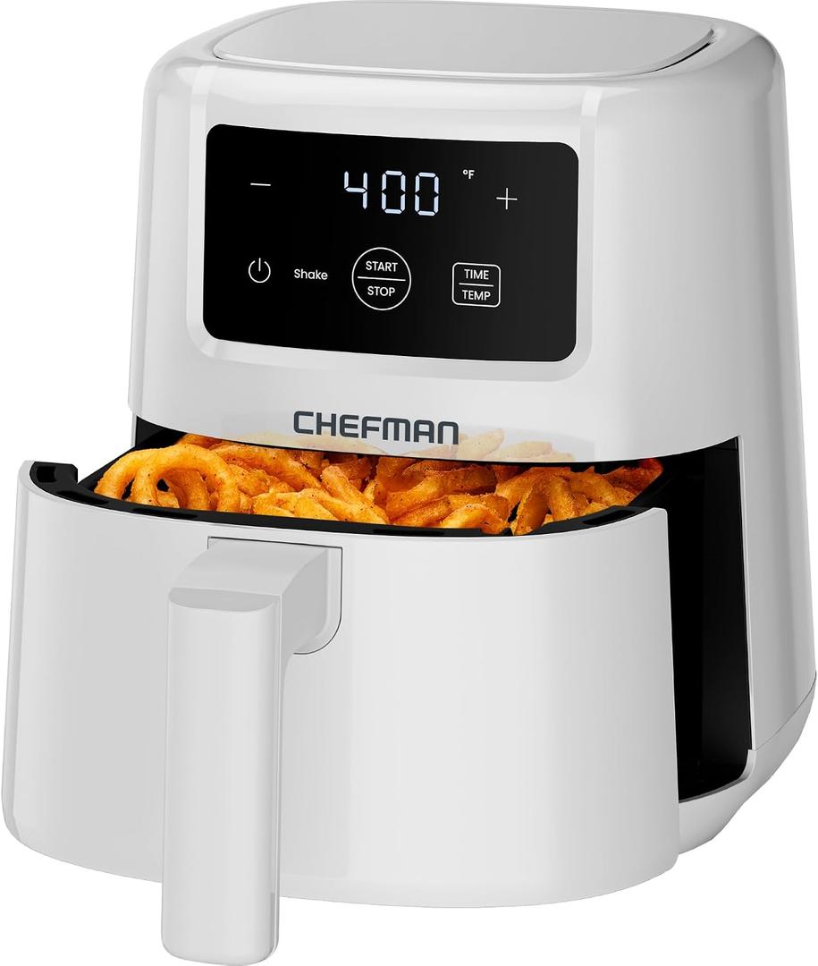 CHEFMAN 2 Qt Mini Air Fryer – Digital Space-Saving Compact Air Fryer with Nonstick and Dishwasher Safe Basket, Quick & Easy Meals in Minutes, Features Digital Timer and Shake Reminder – White, 2 Quart