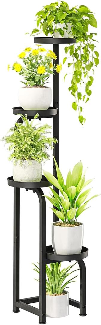 Bamworld Tall Plant Stand Indoor Outdoor, Corner Metal Flower Pot Stands for Multiple Plants, 4 Tier Heavy Duty Plant Shelf for Patio Garden Balcony Living Room Bedroom(Patent Design) (Matte Black)