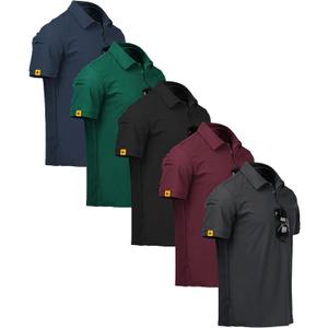 ZITY 5 Pack Mens Polo Shirt Short Sleeve Sports Golf Tennis T-Shirt Moisture-Wicking Summer Shirts (XL)