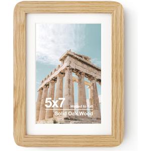 5x7 Picture Frame | Solid Oak Wood 5x7 Photo Frame With Mat For 4x6 | Plexiglas And Hanging Hardware Included | Natural Oak, 1 Pack