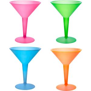 Party Essentials Hard Plastic Two Piece 8-Ounce Martini Glasses, Assorted Neon, 12 Count