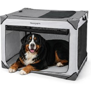 Collapsible Soft Dog Crate 42 Inch, Portable Travel Pet Crate for Extra Large Dogs with 4-Door Mesh, XL Dog Kennel Indoor & Outdoor, Light Grey