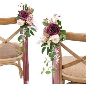 Ling's Moment 8pcs Aisle Pew Artificial Flowers Arrangements for Wedding Ceremony Chair Back Floral Decorations with Chiffon Ribbon Marsala Blush Pink Reception Church Rose Faux Hanging Party Outdoor