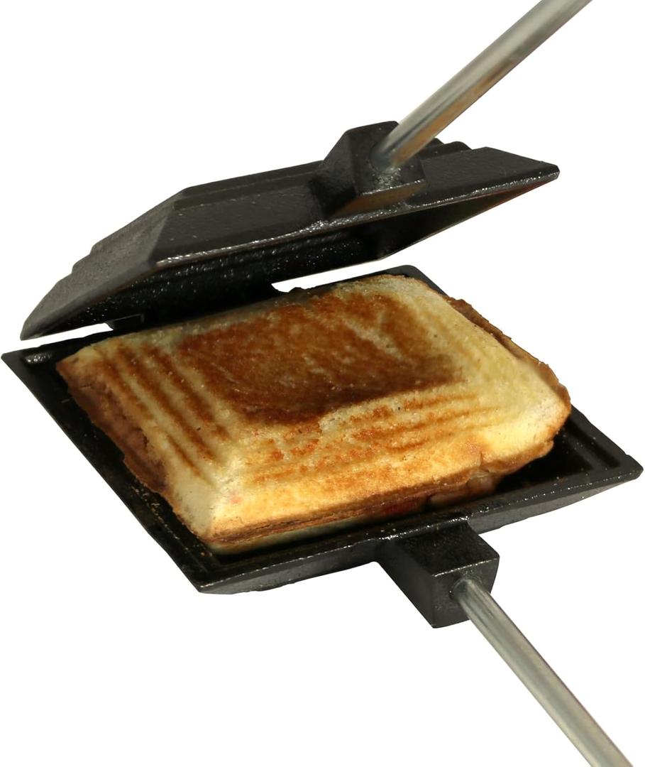 Coghlan's Cast Iron Camp Cooker - Pre-Seasoned Pie Iron Sandwich Maker with Heat-Resistant, Removable Handles, Easy-to-Clean for Toasted Pies, Grilled Sandwiches, and Meats, For Campfire Cooking