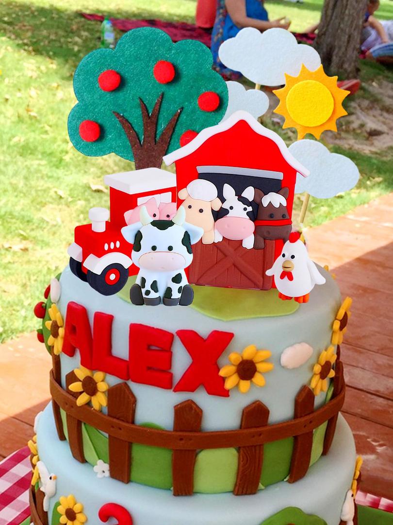 JeVenis Farm Animal Cake Toppers Sheep Cow Pig Birthday Cake Decoration