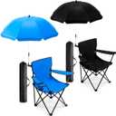 2 Pack Beach Chair with Umbrella Folding Camping Beach Chairs with Canopy Portable Chairs with Cup Holder Carrying Bag for Camping Hiking Travel Picnic Outdoor Events(Black and Blue)