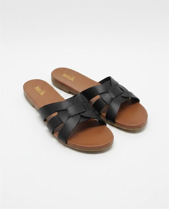 Fashion Flat Summer Sandals for Women 2025-Comfortable Leather Slides, Dressy Beach Footwear Cute Memory Foam Mules Braided Open Toe Design,Size 7,5