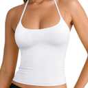 REORIA Women's Sexy Halter Backless Double Lined Tank Top Y2k Trendy Camisole Crop Tops (White)