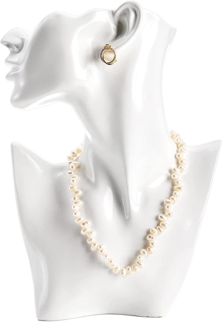 SOUJOY Jewelry Mannequin Display, Resin Display Stand Bust, Boutique Earring Holder Organizer for Show Jewelry, Necklace, Earrings, Rings, White