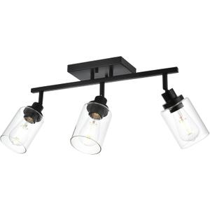 3-Light Track Lighting Kit Black Track Lighting Fixtures Bathroom Wall Sconces Ceiling Mount Kitchen Tracking Lights, Rotatable Spotlight with Clear Glass Shade for Kitchen Shop Hallway