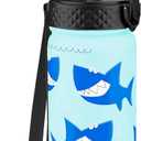 GOPPUS Kids Water Bottle (Straw Lid) - 14 Oz Stainless Steel Travel Bottle, Double Wall Vacuum Leak Proof Kids Cup for School Boys Girls,Iron Shark