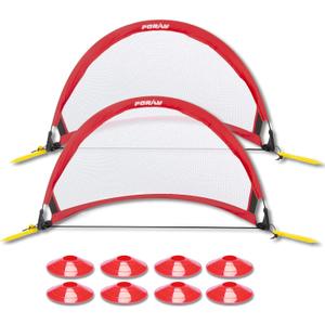 Poray Soccer Goal for Kid Easy-up Set of Two Portable Soccer Net 210D Oxford with 8 Field Marker Cones Extra Stakes Fun for Backyard and Soccer Training