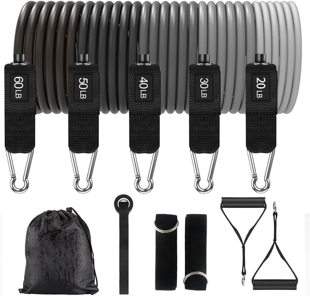 WHATAFIT Resistance Bands, Exercise BandsResistance Bands for Working Out, Work Out Bands with Handles for Men and Women Fitness, Strength Training Home Gym Equipment (Gray 200LB)