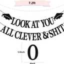 2 x Look at You All Clever & Shit Banner, Graduation Banners, Class of 2025 Party Decoration, Well Done You Did It, Congrats Grad Banner Black Glitter