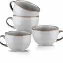 Ceramic Soup Mug with Handles, Large Coffee Mug, 24 Ounce Big Mug Microwave Safe, Coffee Mugs Set of 4, Reactive Glaze (Variable Grey)