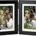 Hinged Double 4x6 Picture Frame, Real Glass, for Tabletop Display or Wall Mounted, Fits 3x5 Photos with Mat, Classic Black, For Family Photos & Wedding Memories-H46X2