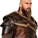 L'VOW Medieval Leather Pauldron Single Shoulder Armor Viking Accessories for Men Ren Faire LARP Cosplay, Brown