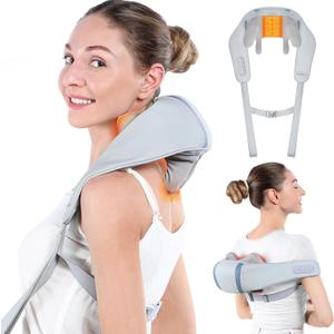 FSA/HSA Eligible Cordless Neck Shoulder Massager for Pain Relief Deep Tissue, 5D Shiatsu Back Massager with Heat, Wireless Rechargeable Shoulder Massage Pillow, Best Gifts for Men,Women,Mom & Dad (Light Gray)