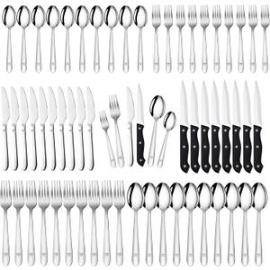 58-Piece Silverware Set Service for 10 - Stainless Steel Flatware Cutlery Set - Knives Forks and Spoons Utensil Sets for Home Kitchen Restaurant Hotel, Mirror Polished, Dishwasher Safe