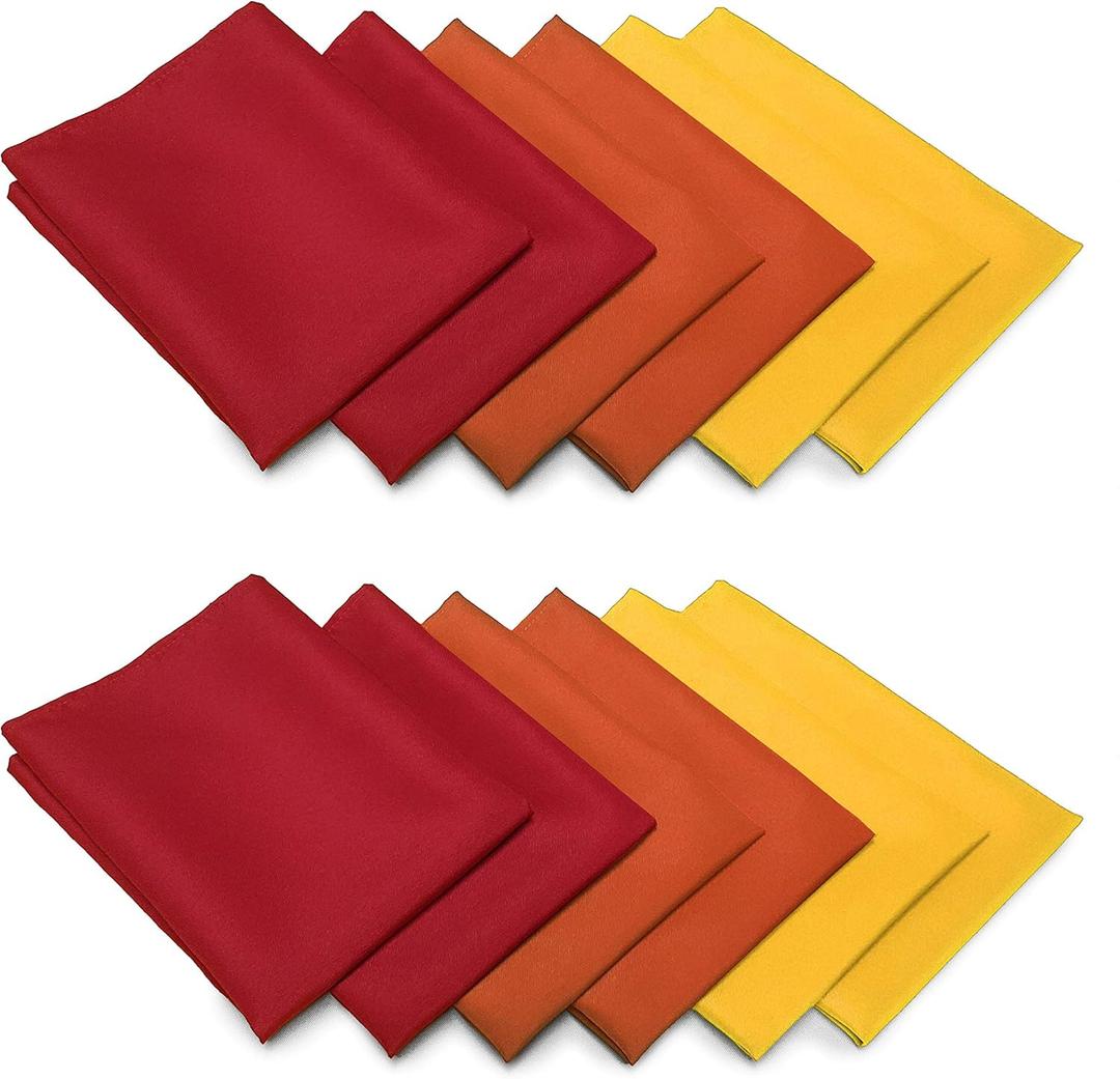 TableLinensforLess Thanksgiving/Fall Cloth Napkin Sets (12 Pack, Gold/Burnt Orange/Red)