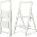 BIBKOKE Step Ladder Folding 2-Step White Finish Aluminum Foldable Step Ladders, Anti-Slip for Home & Kitchen Office 330 lbs