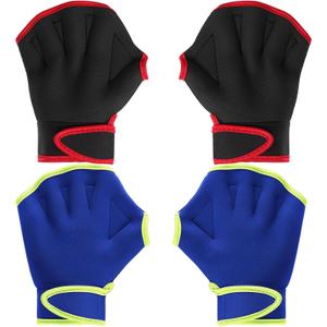 Sumind 2 Pairs Swimming Gloves Aquatic Training Gloves Neoprene Mittens Webbed Fitness Water Aerobics Resistance Training for Women Men Swimming Diving(Medium,Blue/ Green, Black/ Red), Medium